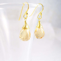 Gold Vermeil Sterling Silver Single Teardrop Coil-wrapped drop earrings, Yellow