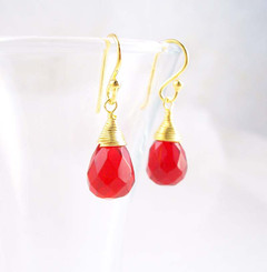 Gold Vermeil Sterling Silver Single Teardrop Coil-wrapped drop earrings, Red