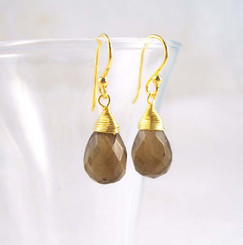 Gold Vermeil Sterling Silver Single Teardrop Coil-wrapped drop earrings, Smoky
