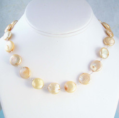 Cultured Coin Pearls Sterling Silver Link Necklace, Champagne