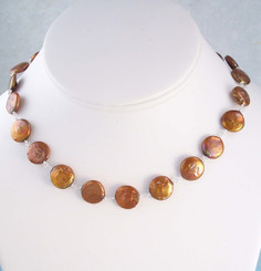 Cultured Coin Pearls Sterling Silver Link Necklace, Gold