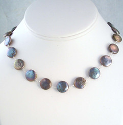 Cultured Coin Pearls Sterling Silver Link Necklace, Peacock