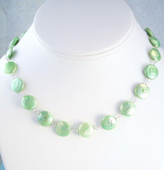Cultured Coin Pearls Sterling Silver Link Necklace, Sea Green
