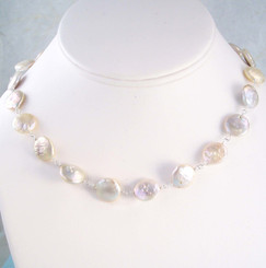 Cultured Coin Pearls Sterling Silver Link Necklace, White
