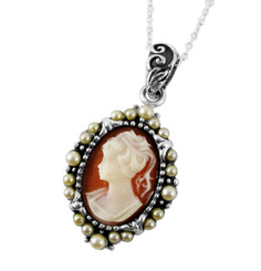 Pearl Radiance and Coral Cameo Necklace