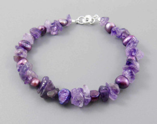 Pearls and Stones Sterling 7.5" Bracelet, Amethyst
