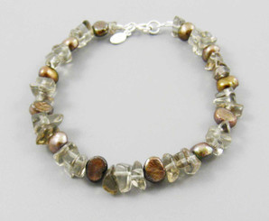 Pearls and Stones Sterling 7.5" Bracelet, Smoky Topaz