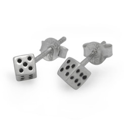 Sterling Silver Dice Post Earrings, 3.5mm