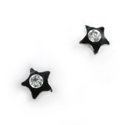 Sparkling Little Star Enameled Stud Post Earrings, Black
