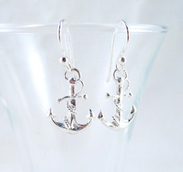 Sterling Silver Anchor Charm Drop Earrings
