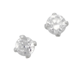 Sterling Silver Zirconia Solitaire Stud Post Earrings, 3mm