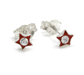 Sparkling Little Star Enameled Stud Post Earrings, Red