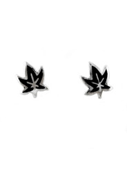 Sterling Silver Enamel Maple Leaf Stud Post Earrings, Black