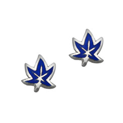 Sterling Silver Enamel Maple Leaf Stud Post Earrings, Navy Blue