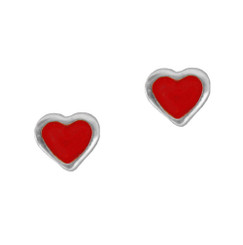 Sterling Silver Red Enameled Heart Stud Post Earrings