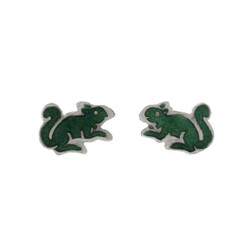 Sterling Silver Enamel Squirrel Stud Post Earrings, Green