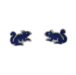 Sterling Silver Enamel Squirrel Stud Post Earrings, Navy Blue