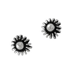 Sterling Silver Round Wire Loop Flower Stud Post Earrings, 5mm