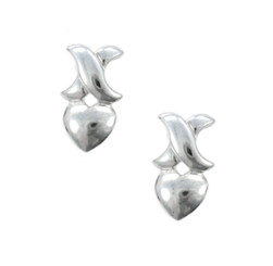 Sterling Silver X Cross Over Heart Post Earrings