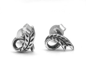 Sterling Silver Curl Looped Leaf Stud Post Earrings