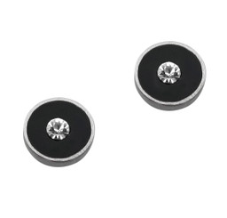 Sparkling Little Round Circle Enameled Stud Post Earrings, Black