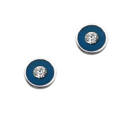 Sparkling Little Round Circle Enameled Stud Post Earrings, Blue