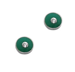 Sparkling Little Round Circle Enameled Stud Post Earrings, Green