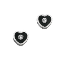 Sparkling Little Heart Enameled Stud Post Earrings, Black