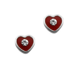 Sparkling Little Heart Enameled Stud Post Earrings, Red