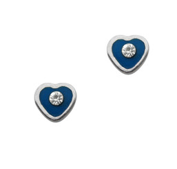 Sparkling Little Heart Enameled Stud Post Earrings, Blue