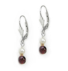 Sterling Silver Toni Cultured Pearl and Crystal Drop Earrings, Red