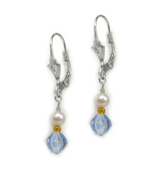 Sterling Silver Alani Cultured Pearl Square Bicone Crystal Drop Earrings, Blue