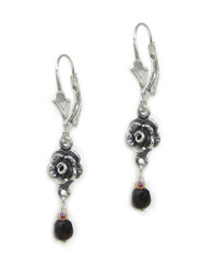 Sterling Silver Rose Crystal Drop Earrings, Red