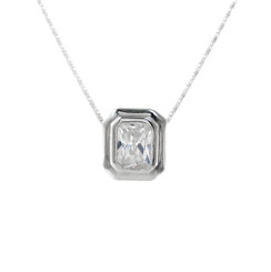 Sterling Silver Solitaire Emerald Cut Shape Crystal Slider Chain Necklace