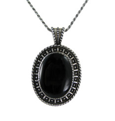 Sterling Silver Oval Stone Pendant Necklace, Onyx