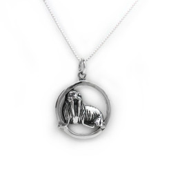 Sterling Silver Walrus Circle Charm Pendant Necklace