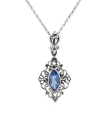 Sterling Silver Filigree Marquise Stone Pendant Necklace, Blue