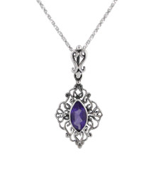 Sterling Silver Filigree Marquise Stone Pendant Necklace, Purple