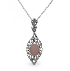 Sterling Silver Filigree Oval Stone Ella Pendant Necklace, Pink Shell