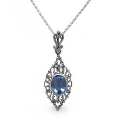 Sterling Silver Filigree Oval Stone Ella Pendant Necklace, Blue