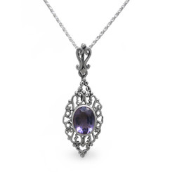 Sterling Silver Filigree Oval Stone Ella Pendant Necklace, Purple