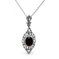 Sterling Silver Filigree Oval Stone Ella Pendant Necklace, Red