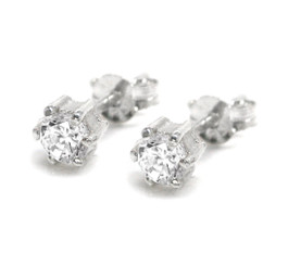 Sparkling 4mm Round Cubic Zirconia 6 Prongs Stud Post Earrings, Clear