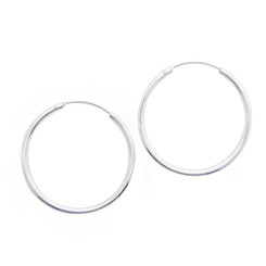 Sterling Silver Endless Round Tube 2mm Thick Hoop Earrings, 30mm