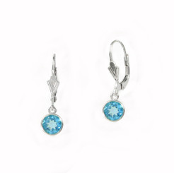 Sterling Silver 6mm Crystal Solitaire Leverback Drop Earrings, Aqua