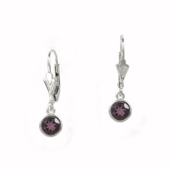 Sterling Silver 6mm Crystal Solitaire Leverback Drop Earrings, Purple