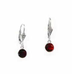 Sterling Silver 6mm Crystal Solitaire Leverback Drop Earrings, Red