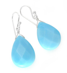 Sterling Silver Crystal Teardrop Drop Hook Earrings, Sky Blue