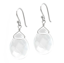 Sterling Silver Crystal Teardrop Drop Hook Earrings, Clear