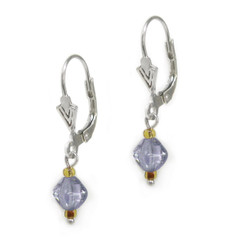 Sterling Silver Dainty Colorful Crystal Drop Leverback Earrings, Blue